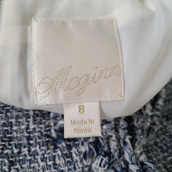 McGinn "Sandy" Chic Tweed Short Sleeve Fringe Neck Frayed Hem Panel Mini Dress 8 - Picture 7 of 8